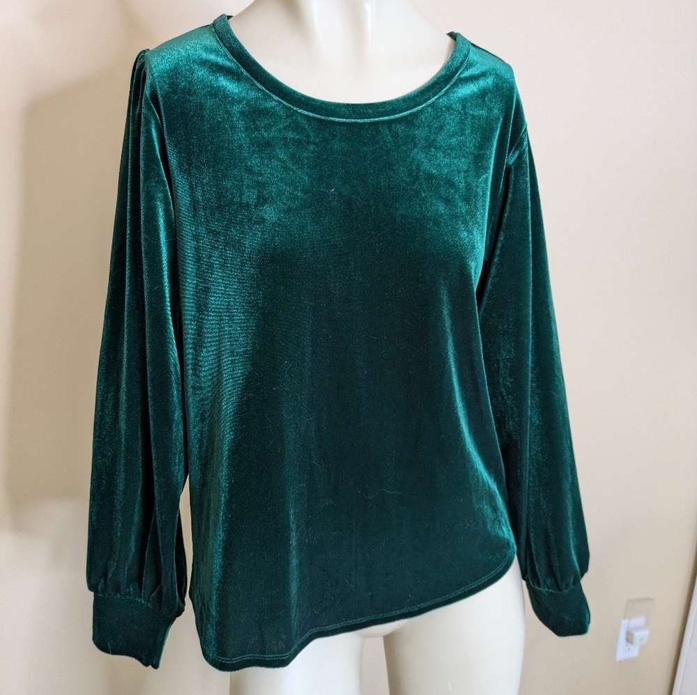 Modcloth Long Sleeve Blouse Emerald Green Crushed Velvet Women's Medium